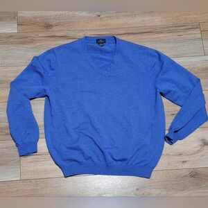 Brooks Brothers 346 Merino Wool Blend Sweater Mens XL Blue V-Neck Stretch